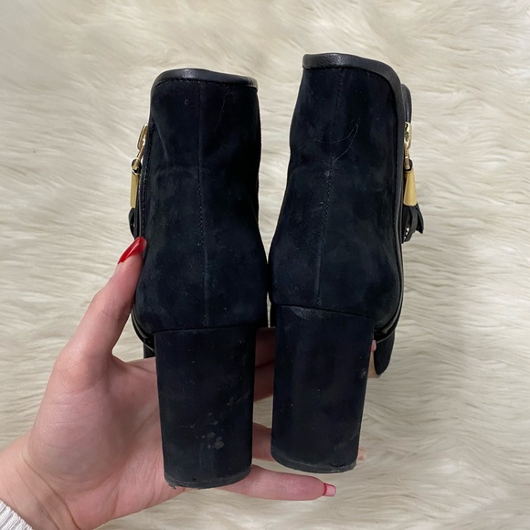 Louise et Cie Black Suede Leather Good Zipper Heel Ankle Booties - Picture 9 of 11